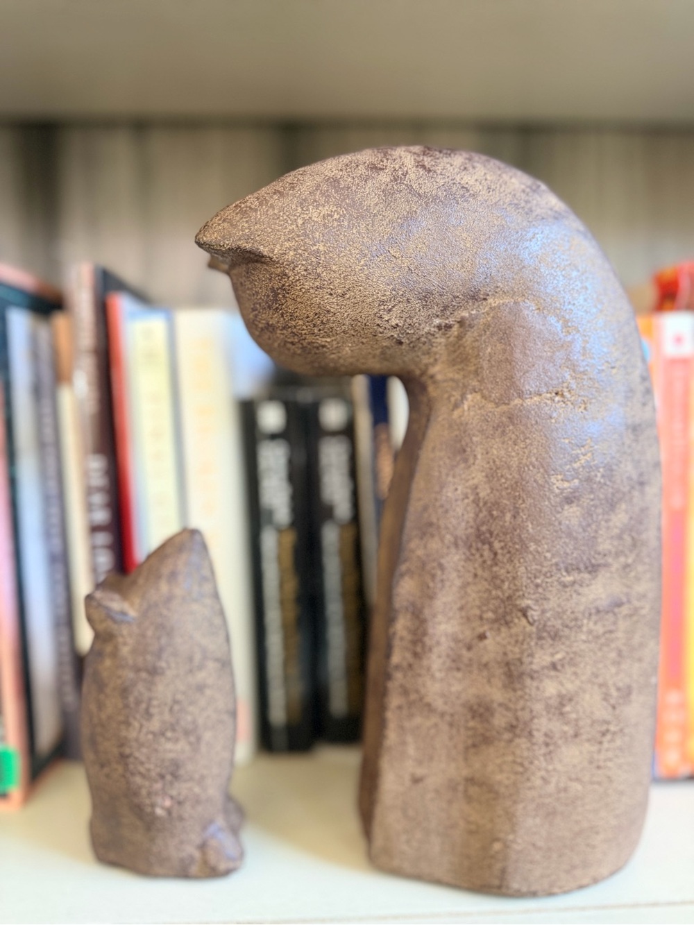 Vintage Abstract Cat & Mouse Sculpture Set Heavy Cast Stone Indonesia